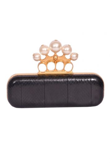 Alexander MC Queen Exotic Leather Clutch with Pearls