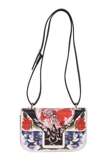 Alexander McQueen Flower Printed Insignia Flap Ivory Bag
