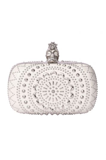 Alexander McQueen White Leather Studded Skull Clutch