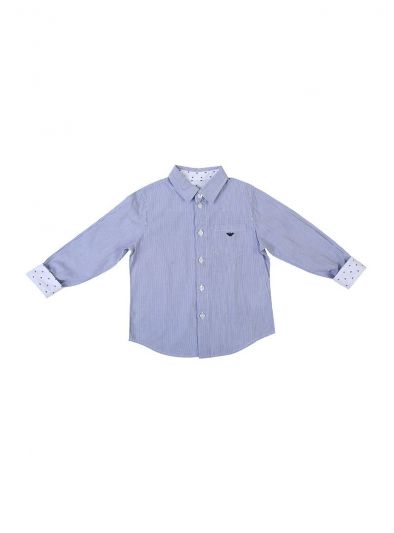 ARMANI JUNIOR BLUE STRIPES LOGO SHIRT