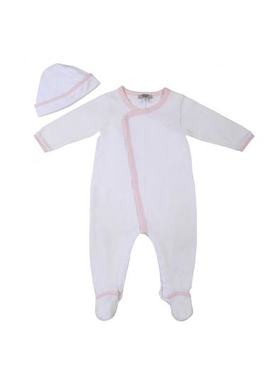 ARMANI JUNIOR WHITE & PINK ROMPER WITH CA