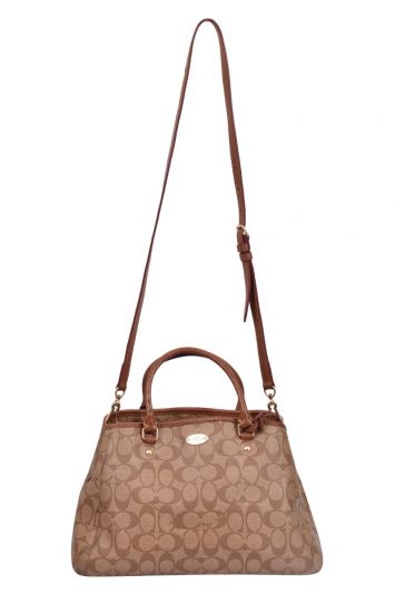 Coach Beige/Tan Signature Coated Canvas and Leather Carryall Satchel