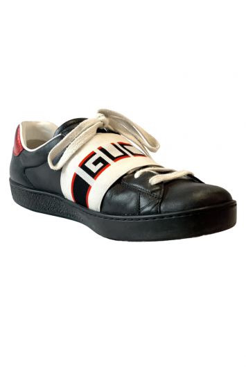 BLACK ACE SNEAKERS WITH WHITE GUCCI ELASTIC