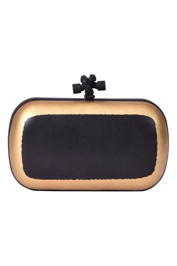 Bottega Veneta Knot Gilded Waxed Black & Gold Clutch