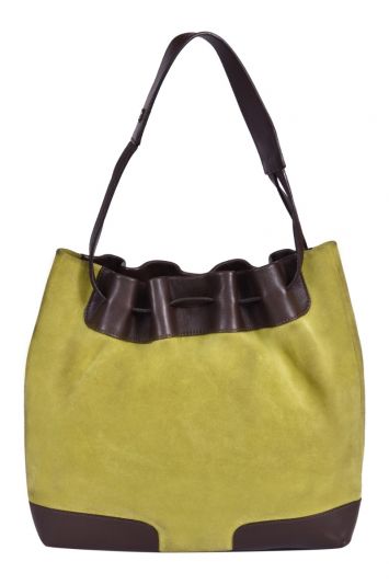 Burberry Annette Gathered Suede Leather Green Bucket Bag