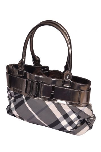 Burberry Beat Check Patent Leather and Fabric Beaton Satchel Bag