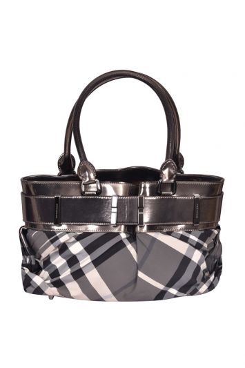 Burberry Beat Check Patent Leather and Fabric Beaton Satchel Bag
