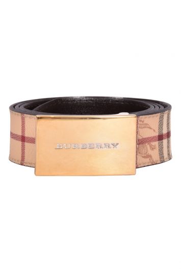 Burberry Beige Haymarket Check Coated Canvas Plaque Belt