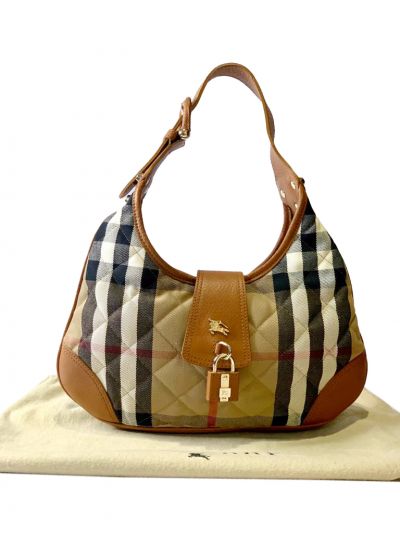 BURBERRY BROOK HOUSE CHECK QUILTED CANVAS & LEATHER HOBO BAG