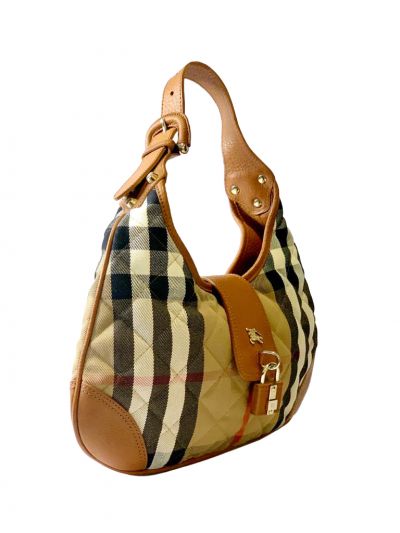 BURBERRY BROOK HOUSE CHECK QUILTED CANVAS & LEATHER HOBO BAG