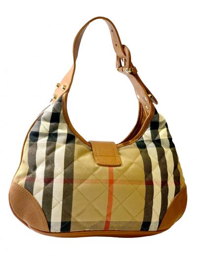 BURBERRY BROOK HOUSE CHECK QUILTED CANVAS & LEATHER HOBO BAG