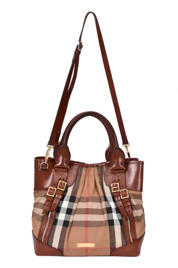 Burberry Brown House Check Fabric Bridle Whipstitch Tote