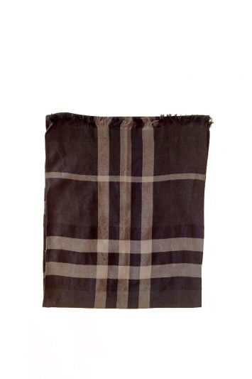 BURBERRY CHARCOAL GREY LIGHTWEIGHT CHECK WOOL & SILK SCARF