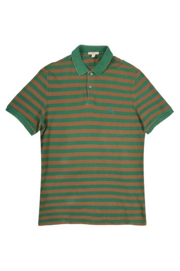 Burberry Green Striped Polo T Shirt