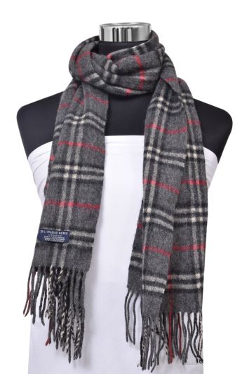 Burberry Grey Checks Cashmere Scarf