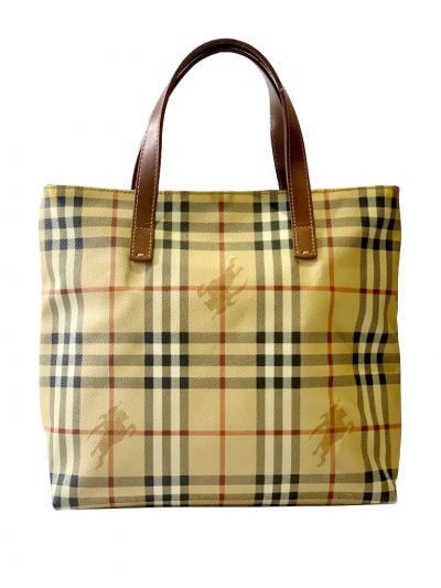 BURBERRY HAYMARKET CHECK COATED CANVAS TOTE BAG