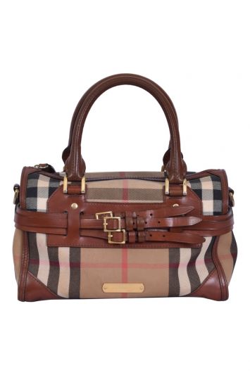 Burberry House Check Leather Bridle Boston Bag