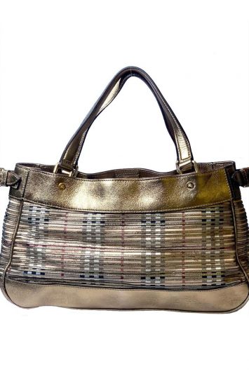 BURBERRY METALLIC CHECK STRIPED BROOKE BAG