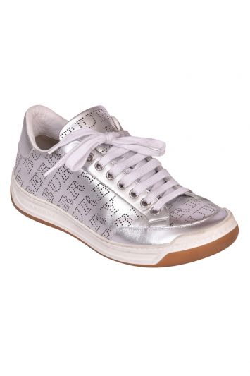 Burberry Metallic Silver Perforated Leather Timsbury Low Top Sneakers