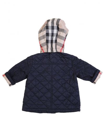 BURBERRY NAVY BLUE QUILTED HOODED JACKET