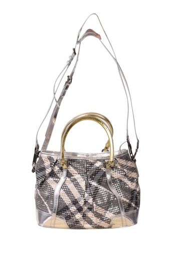 Burberry Perforated Hay Check Tote Bag