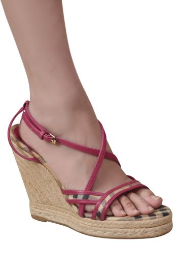 Burberry Pink Leather Strappy Sandal Espadrilles