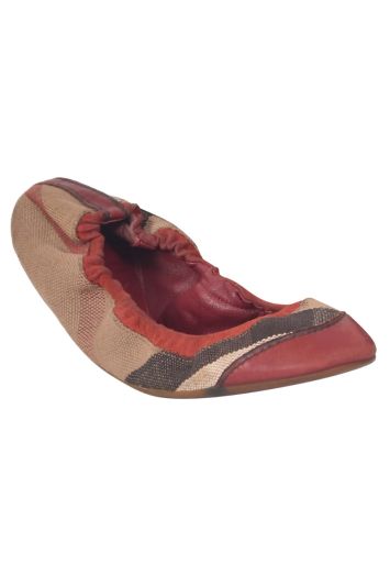 Burberry Red Leather and Nova Check Leather Ballerinas