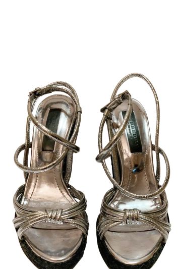 Burberry Silver Strap Wedge Sandals