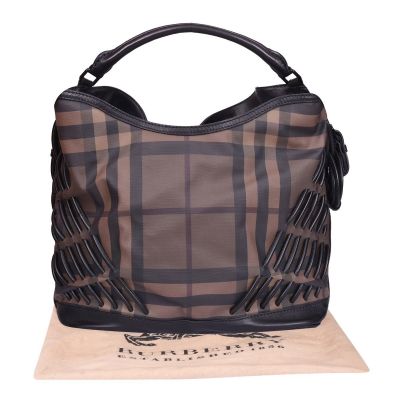 BURBERRY SMOKED CHECKS CABLE KNOTS HOBO BAG