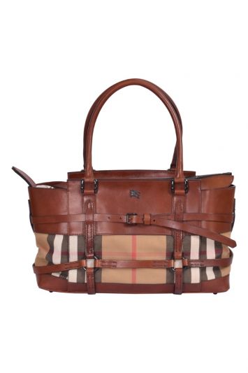 Burberry Tan Bridle House Check Canvas Leather Handbag