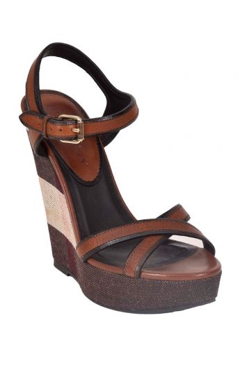 Burberry Warlow Brit Check Wedges Sandals