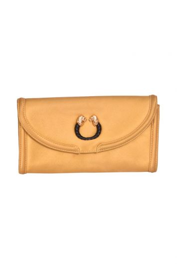 Bvlgari Gold Satin Leoni Flap Clutch