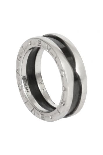 BVLGARI SAVE THE CHILDREN ONE BAND STERLING SILVER RING WITH BLACK CERAMIC