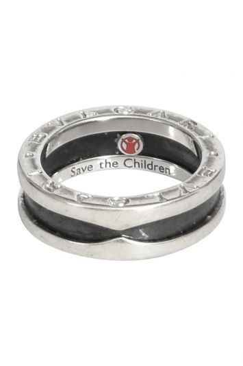BVLGARI SAVE THE CHILDREN ONE BAND STERLING SILVER RING WITH BLACK CERAMIC