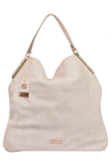 Cavalli Class White Perforated Leather Hobo Bag