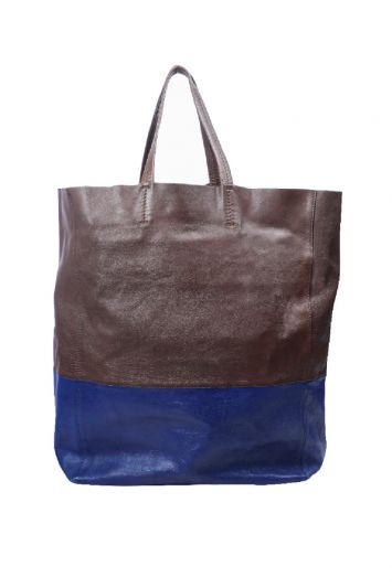 Celine Blue Vertical Cabas Leather Tote Bag