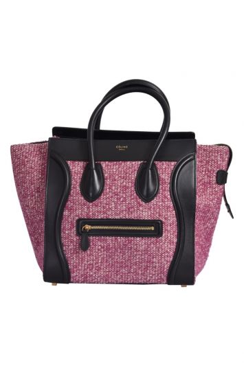Celine Pink Luggage Tweed Mini Handbag