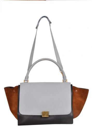 Celine Tricolor Leather and Suede Trapeze Top Handle Bag