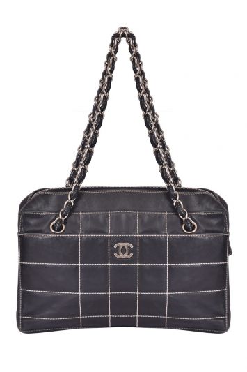 Chanel Black leather Stitch Double Chain Handbag