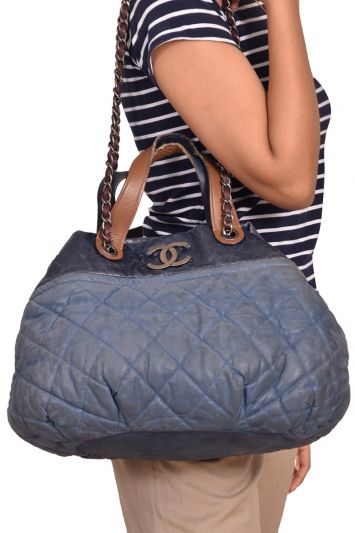Chanel Blue Iridescent Quilted Leather Large Bag