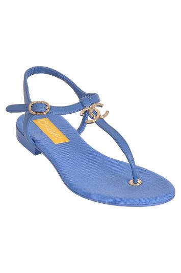 Chanel CC Buckle Solid Blue Flats