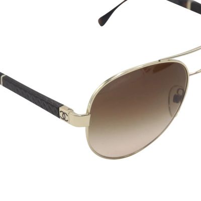 CHANEL QUILTED LEATHER AVIATOR CC SUNGLASSES