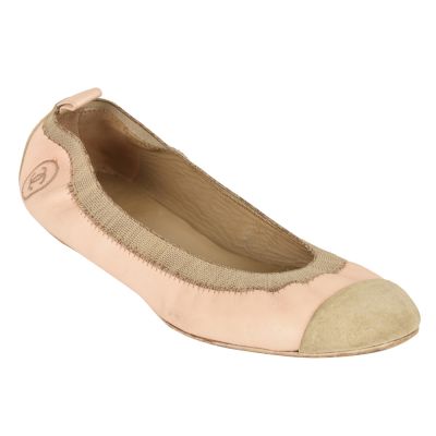 CHANEL SCRUNCH CC CAP TOE BALLET FLATS RT72-10