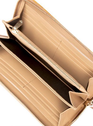 CHRISTIAN DIOR BEIGE PATENT LEATHER CANNAGE WALLET