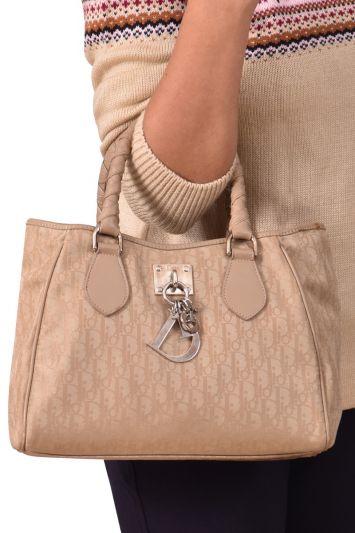 Christian Dior Beige Nylon and Leather Tote Bag