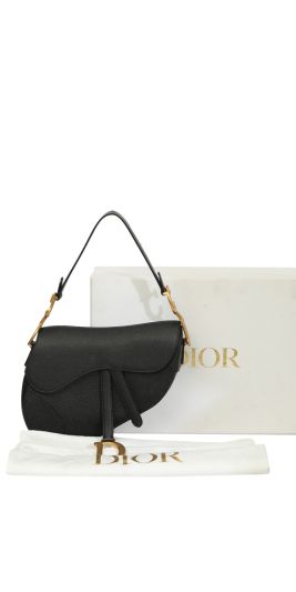 Christian Dior Black Grained Saddle BAG
