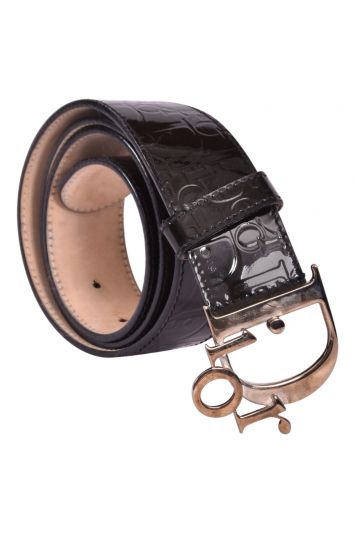 Christian Dior Black Patent Leather Monogram Belt