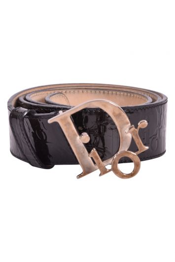 Christian Dior Black Patent Leather Monogram Belt