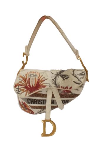 Christian Dior Embroidered Camouflage Flowers Canvas Saddle Bag
