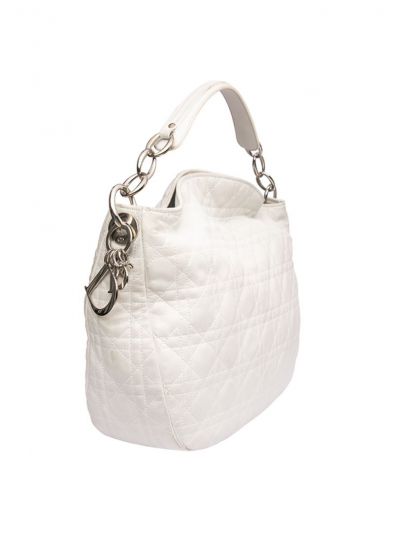 CHRISTIAN DIOR LEATHER WHITE CANNAGE HOBO